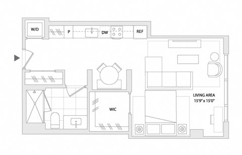 Floor plan for studio, 1 bath, 541 sqft